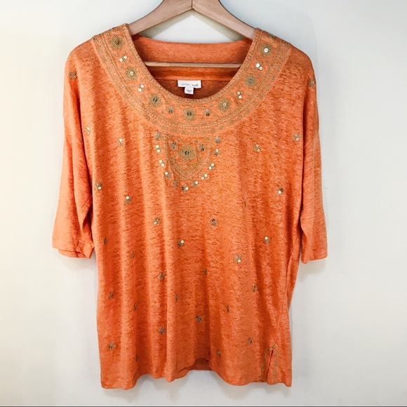 J. Jill Tops - ❌J Jill | Love Linen Orange Sequin Tunic Shirt XS